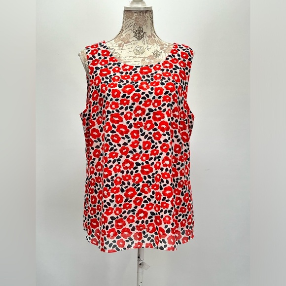 CABI Red, white & navy Flipside Floral ruffle back tank size L - Picture 3 of 13